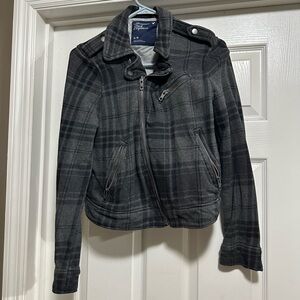 American Eagle Outfitters Gray Plaid Moto Jacket